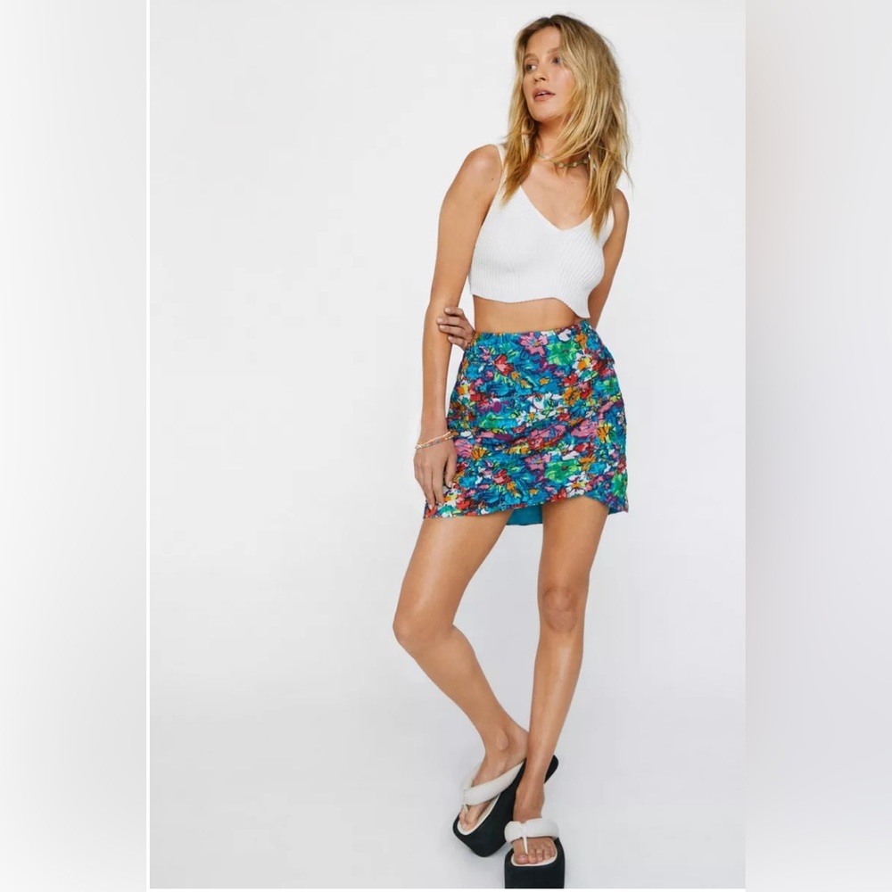 Nasty Gal Floral Ruched Wrap Front Mini Skirt